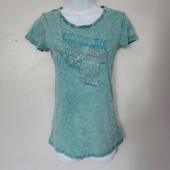 Girls with Guns Women's Medium Blue Short Sleeve Embellished Rhinestone Outdoors - Picture 1 of 8